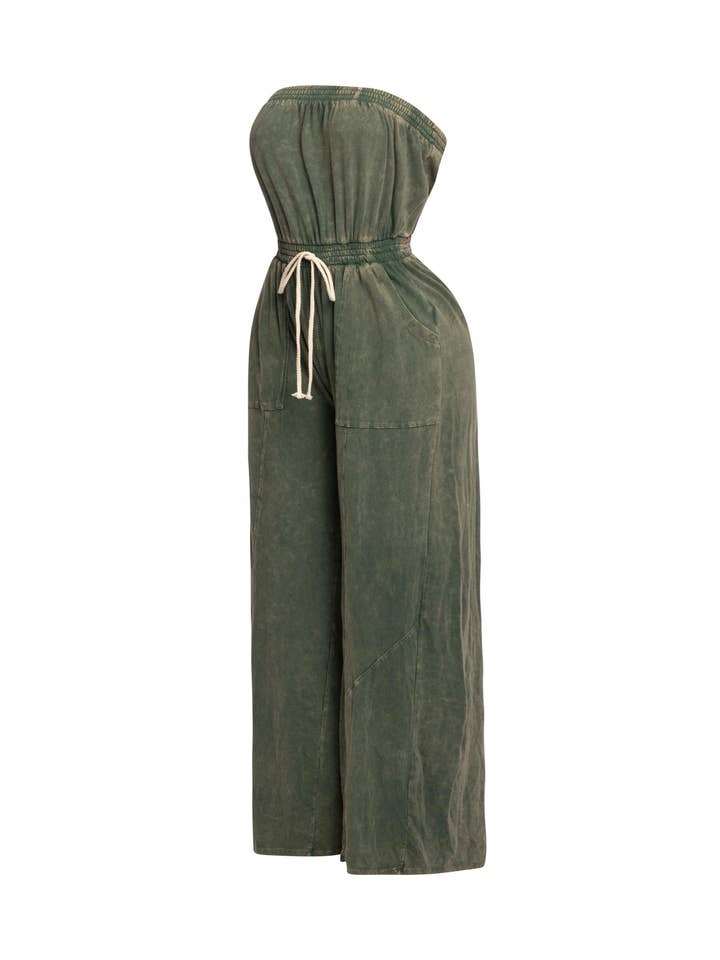K Too - Wholesale Jumpsuit - Women's - Plus Mineral washed strapless wide leg jumpsuit