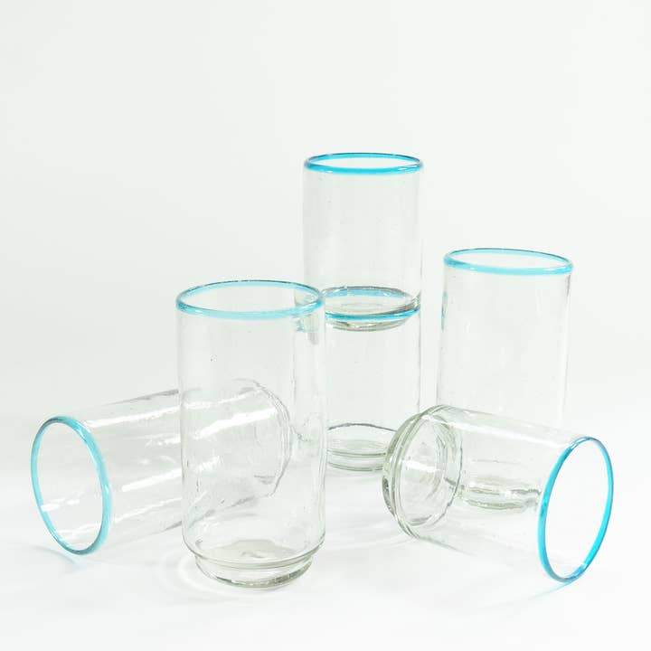 Sobremesa - Wholesale Drinking Glass/Cup - Large Aqua Rim Stacking Drinking Glass, Drinkware