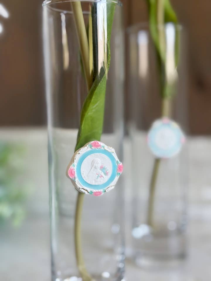 St. Thérèse of Lisieux painted intaglio bud vase for wholesale by BeeStill Design