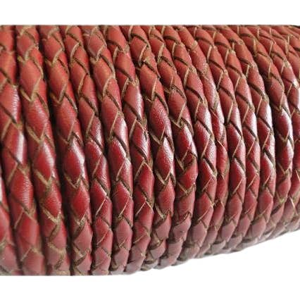 Cordón de Cuero Trenzado Redondo Oslo - Vino Tinto - 4mm para venta al por mayor de Sun Enterprises B.V.