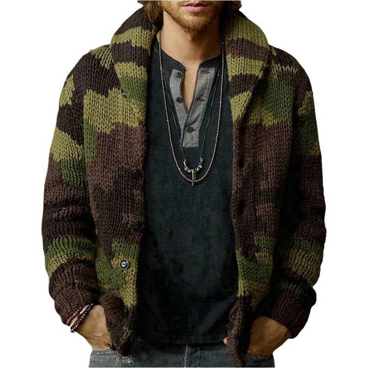 Camouflage Patterned Long Sleeve Sweater Men's Casual Cardigan for wholesale on Faire4