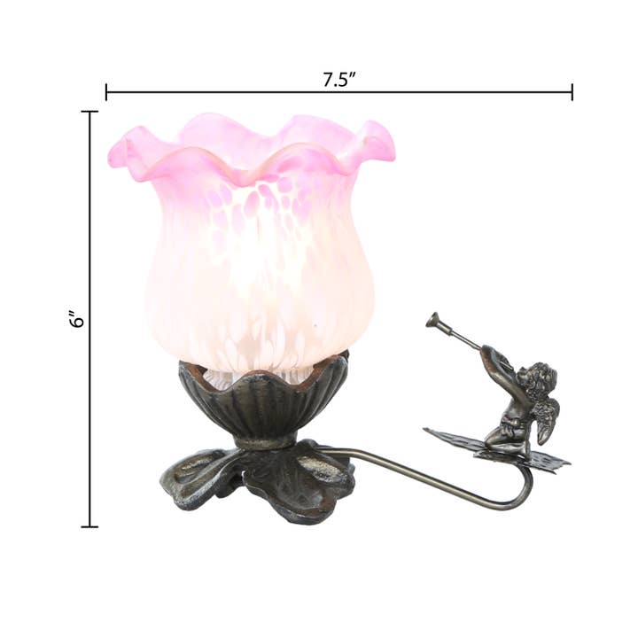Rose/Blanc Lampe d'appoint chérubin en verre givré peint à la main de 6 « h en vente sur Faire2