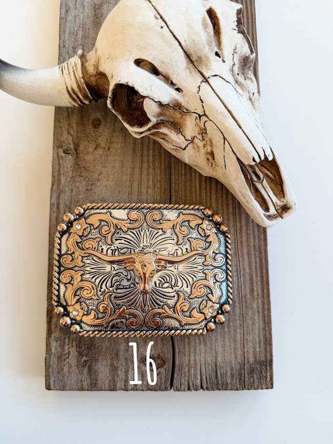 Boho Ranch Shop - Wholesale Belt Buckle - Unisex - Western Longhorn Steer Metal Belt Buckle3