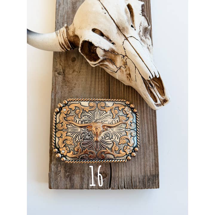 Boho Ranch Shop - Wholesale Belt Buckle - Unisex - Western Longhorn Steer Metal Belt Buckle3