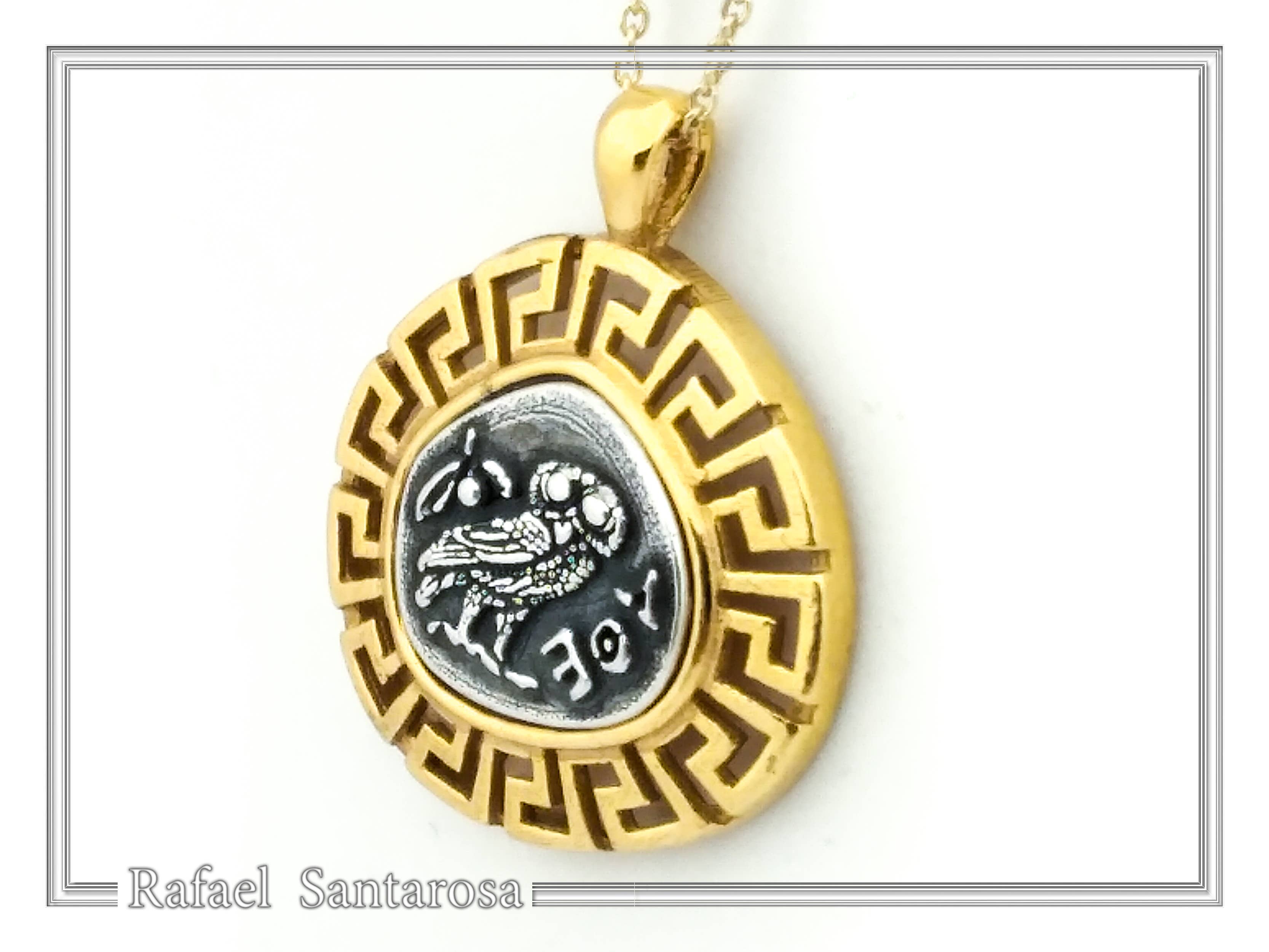 RAFAEL SANTAROSA - Wholesale Pendant/Charm Necklace - Owl coin pendant. Athena's owl necklace tetradrachm oxidized7