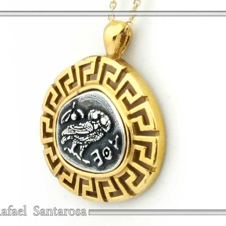 RAFAEL SANTAROSA - Wholesale Pendant/Charm Necklace - Owl coin pendant. Athena's owl necklace tetradrachm oxidized7