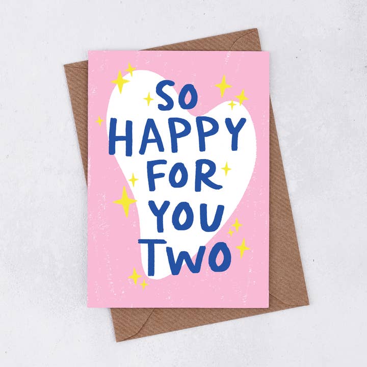 'So happy for you two' Greetings Card for wholesale by Bookishly (US Duties Paid)