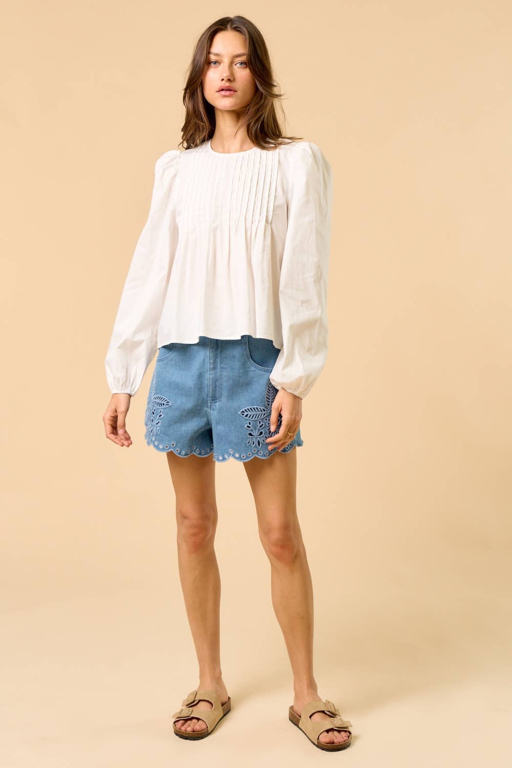 OFF WHITE  ILT6227 Puff Sleeve Pleated Top for wholesale on Faire5