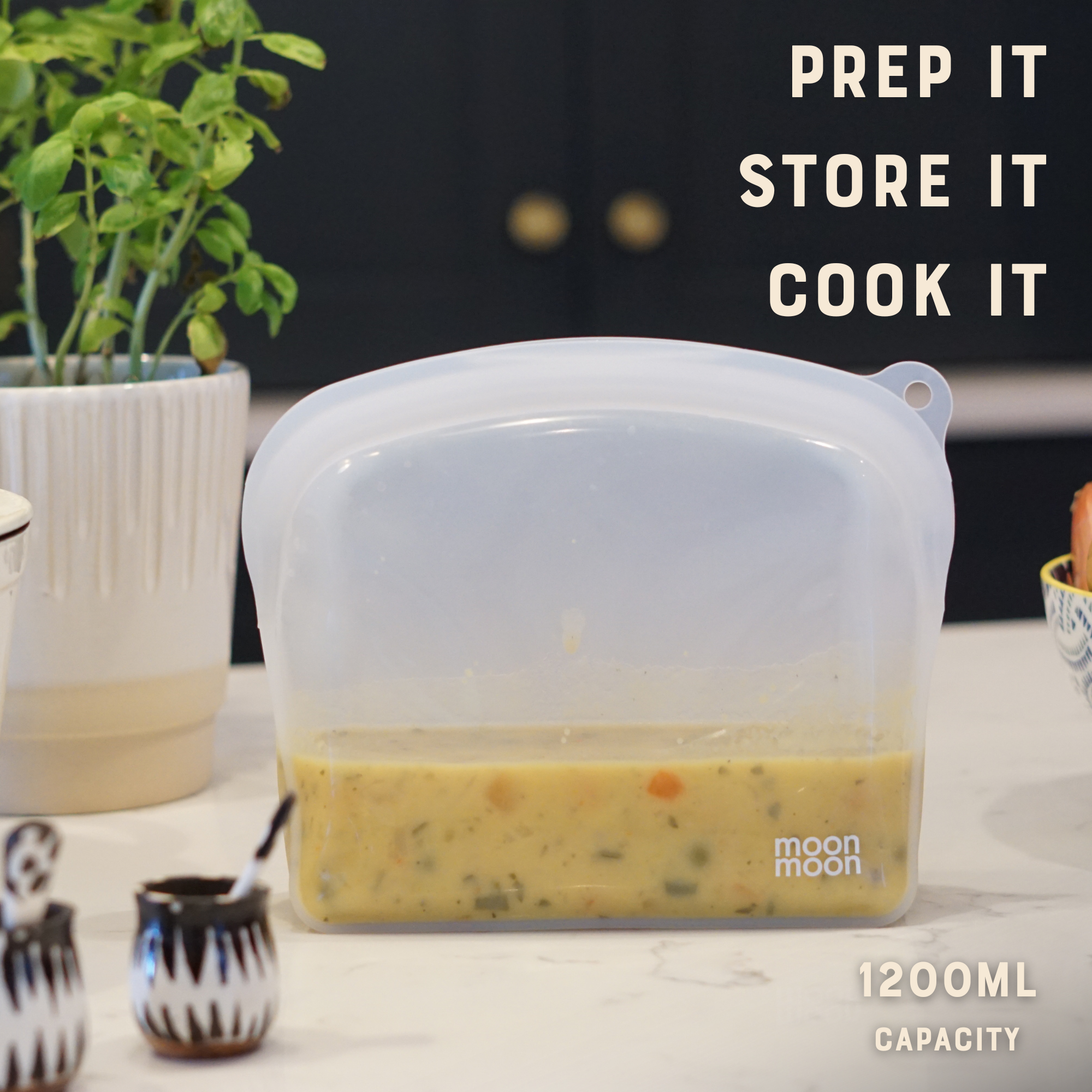 Moonmoon - Wholesale Food Storage Wrap/Bag - Reusable Silicone Food Bags - Curve 1200 ml (2 Pack)3