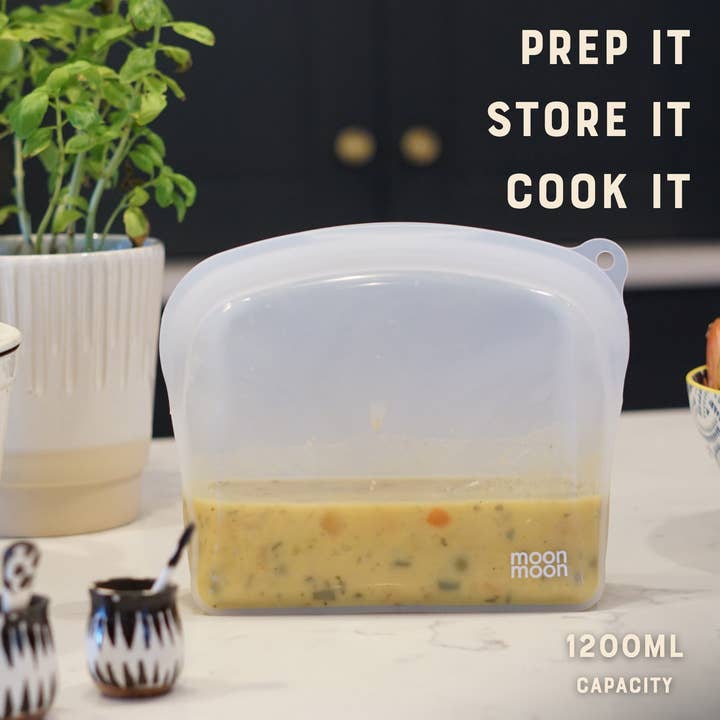 Moonmoon - Wholesale Food storage wrap/bag - Reusable Silicone Food Bags - Curve 1200 ml (2 Pack)3
