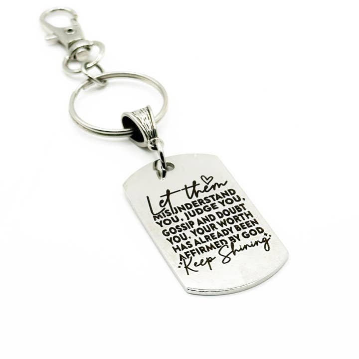 Keep Shining Faith Keychain Christian Inspirational Quote Stainless Steel Engraved Charm Religious Gift for wholesale by JKCE Designs