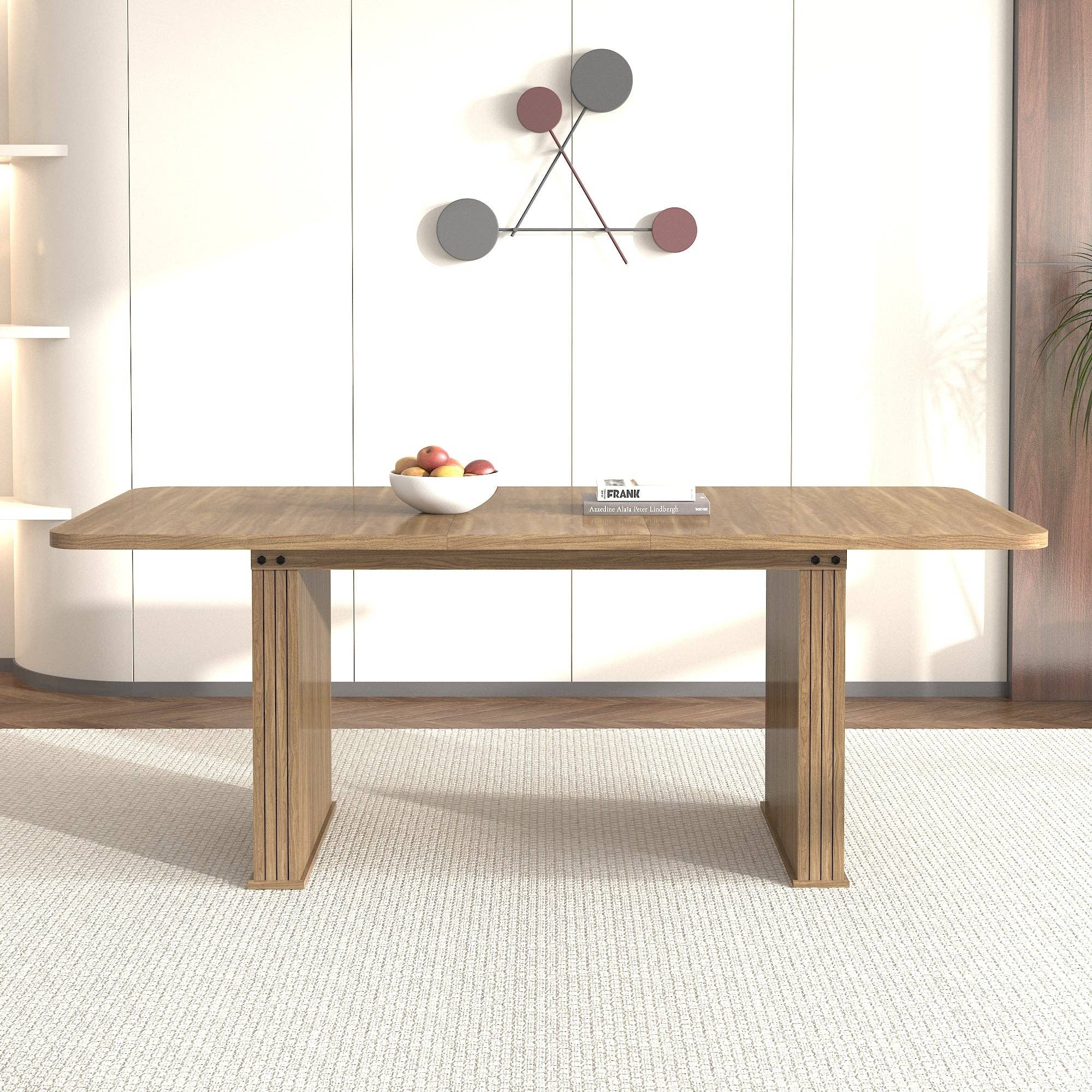 39F Inc. - Vente Tables d'appoint - Table à manger moderne extensible (6-10 places) - Beige Marron2