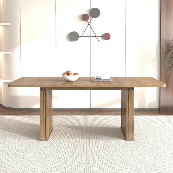 39F Inc. - Vente Tables d'appoint - Table à manger moderne extensible (6-10 places) - Beige Marron2
