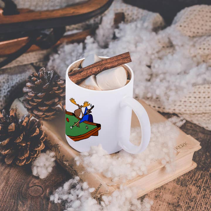 3dRose - Wholesale Coffee Mug - 3dRose, Funny Moose Playing Pool Game cartoon, Mug11