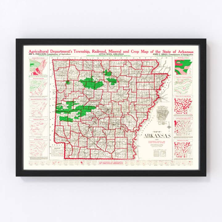 Vintage Map of Arkansas 1919 for wholesale by Ted's Vintage Art