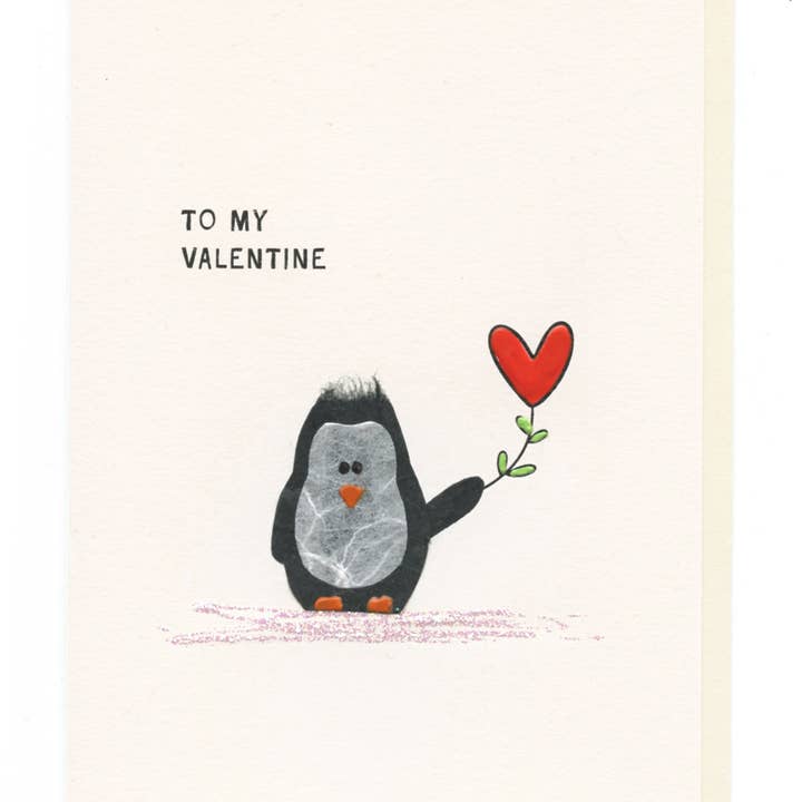 FLAUNT HANDMADE CORRESPONDENCES - Wholesale Valentine's Day Card - "To My Valentine" Penguin and Heart