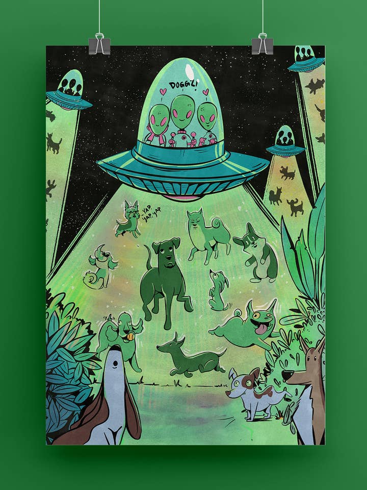 Søde fremmede og hunde kunsttryk - Fremmed vægkunst - Dekoration for engroshandel hos by Sarah Simpson