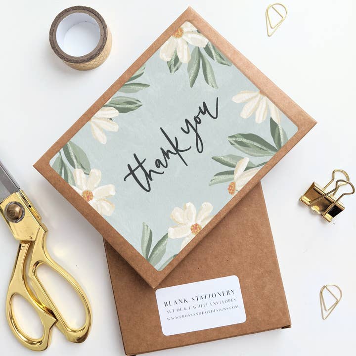 Stationery Set of 6 - Thank You Daisies for wholesale by Cross and Dot