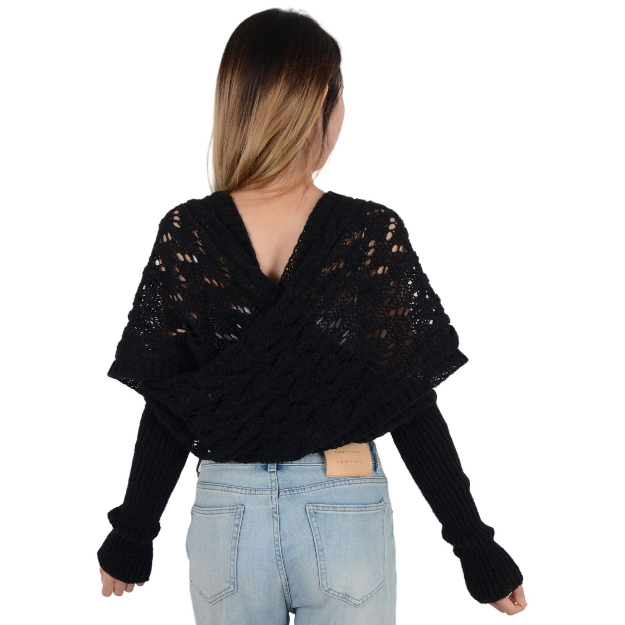 AK Brand – Engroshandel Tørklæde - Dame – Ensfarvet hæklet strikket kabeltørklæde trøjeomslag4