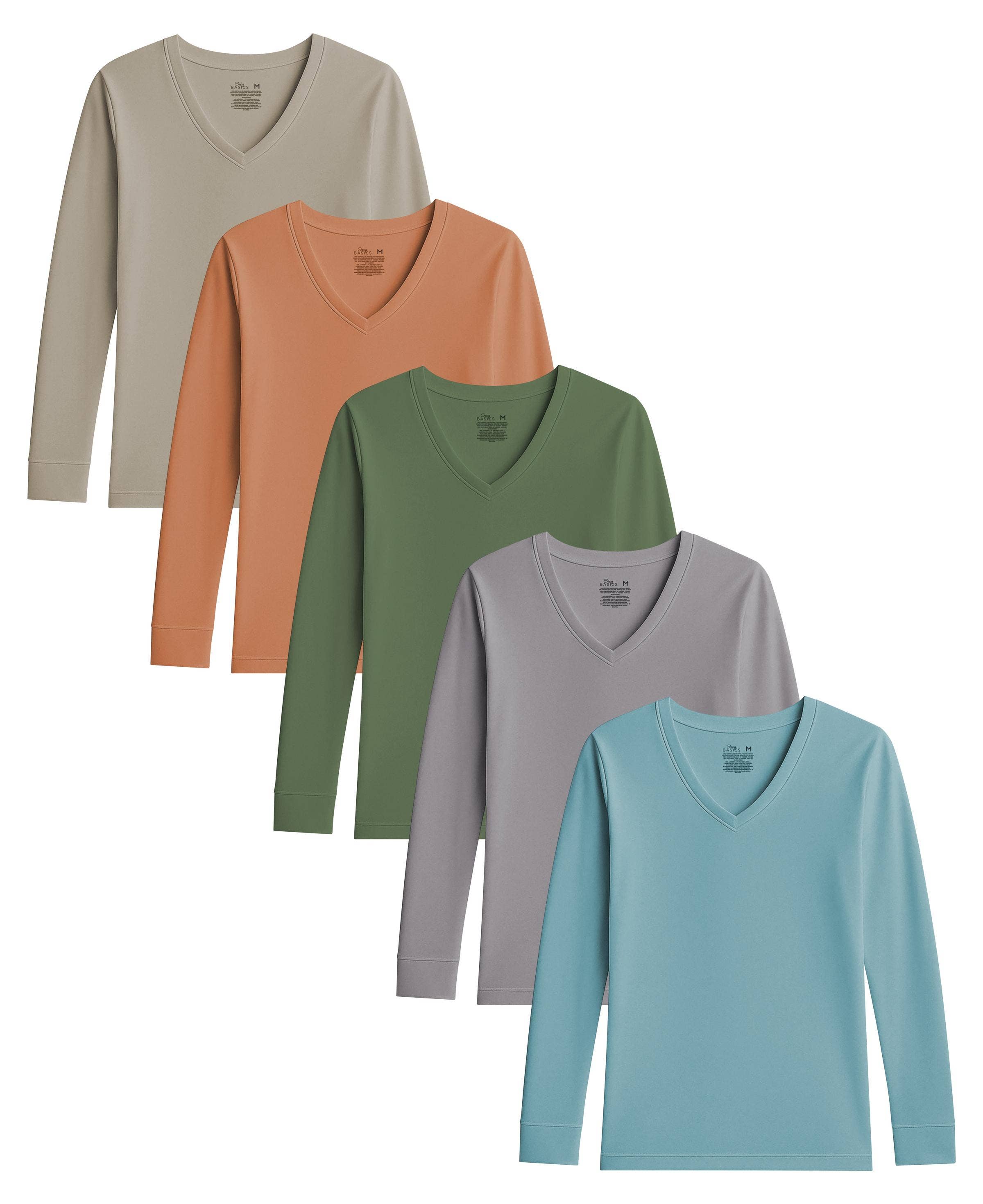 I-Wear Brands - Wholesale T-shirt (Zonder tekening) - Dames - Set van 5 katoenen onderhemden met V-hals en lange mouwen voor dames3