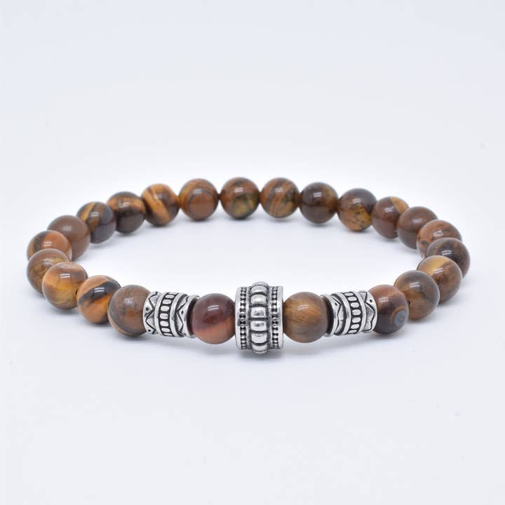 Kapyco - Vendita all'ingrosso Bracciale con perline - Bracciale da uomo elastico in acciaio inox con pietre naturali - BR1102061