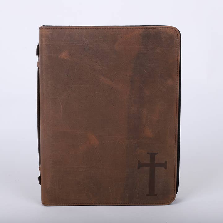 Bible Cover - Buffalo Leather - Cross - XL for wholesale by Swanson Christian Products
