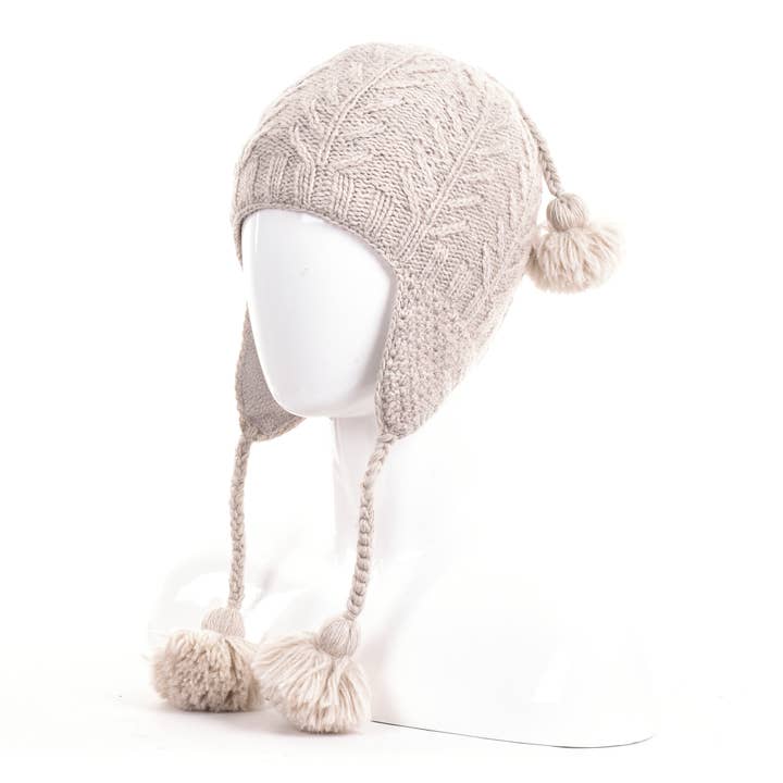 Lost Horizons Knitwear - Wholesale Beanie - Women's - Willow Earflap Wool Hat with Braids and Pom-Poms