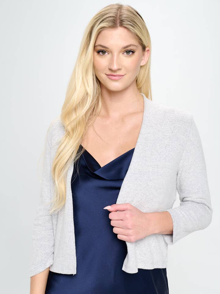 Cardigan boléro en tricot brossé en cachemire fabriqué aux États-Unis pour la vente par Renee C.