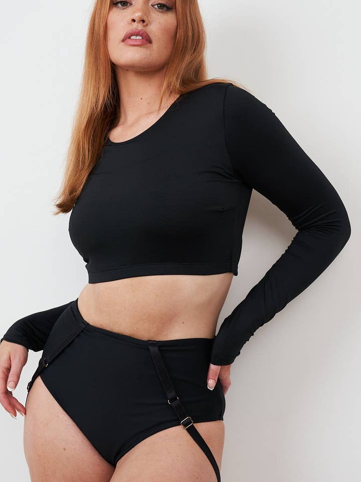 Gia Top - Criss Cross Long Sleeve Recycled Black for wholesale on Faire
