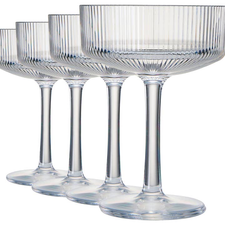 The Wine Savant / Khen Glassware - Wholesale Cocktail/Liquor Glass - Shatterproof Acrylic Ribbed Vintage Martini Glass Set