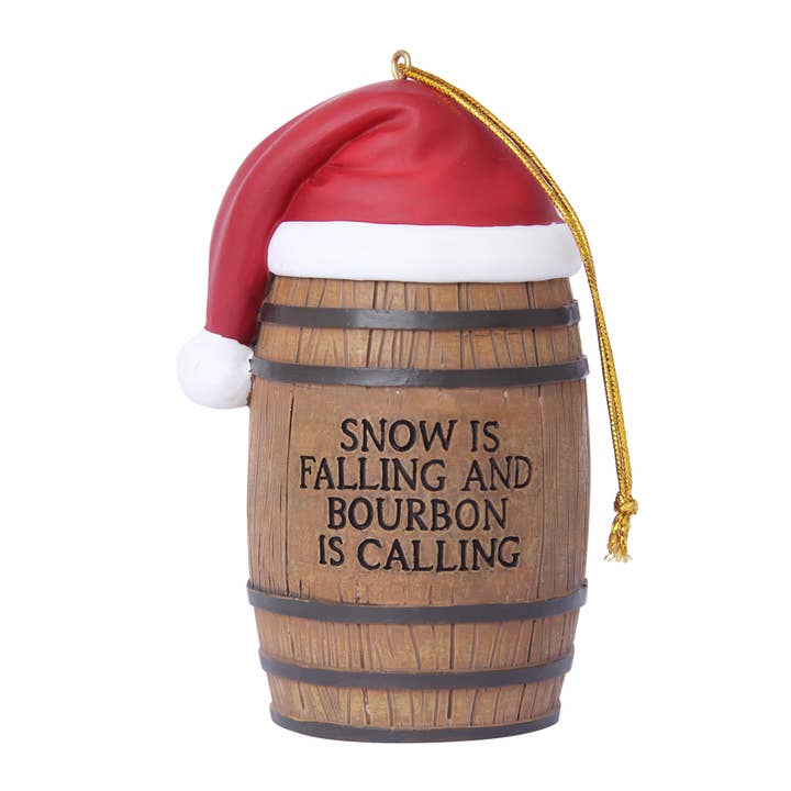 Bourbon Barrel Snow is Falling Bourbon Ornament for wholesale by Barrel Down South