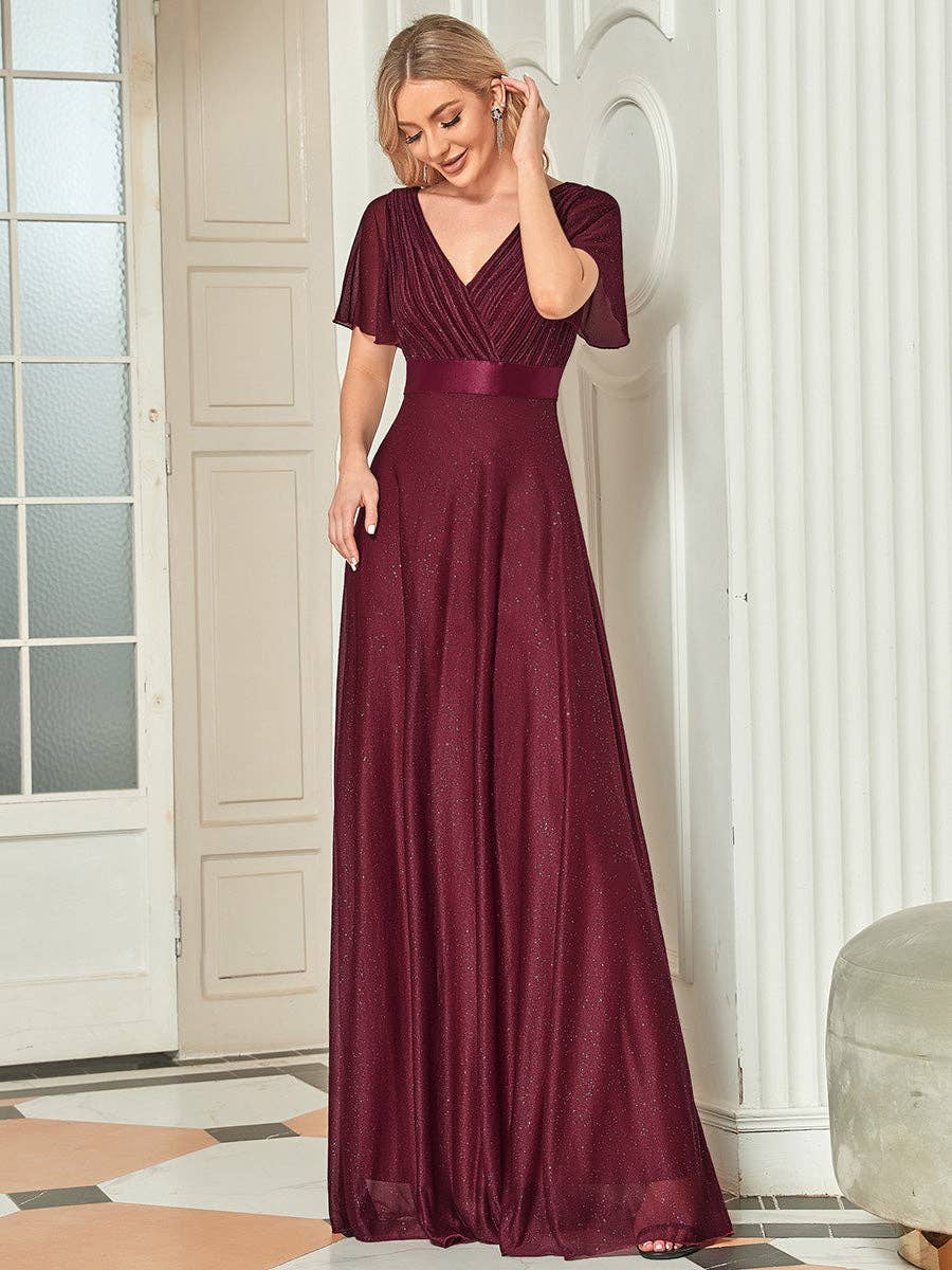 Ever-Pretty - Wholesale Gown - Women's - Deep V Neck Ruffles Sleeve A Line Evening Dress