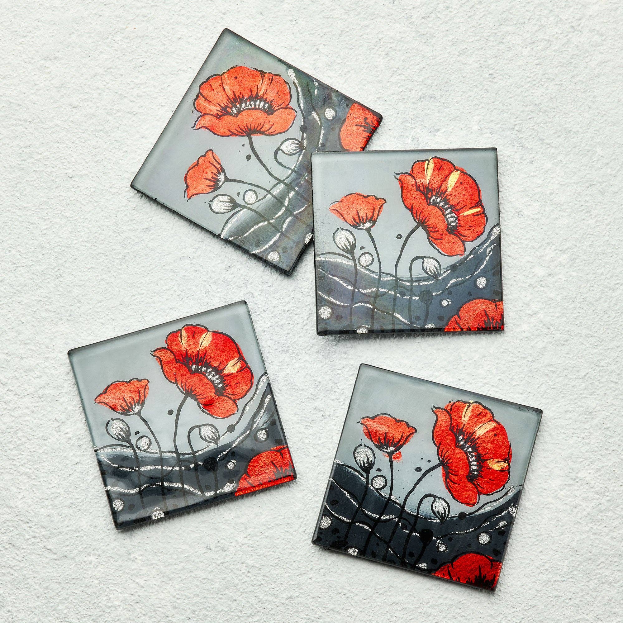 Sienna Glass - Wholesale Coasters - Set of 4 Coasters - Wild Poppy1