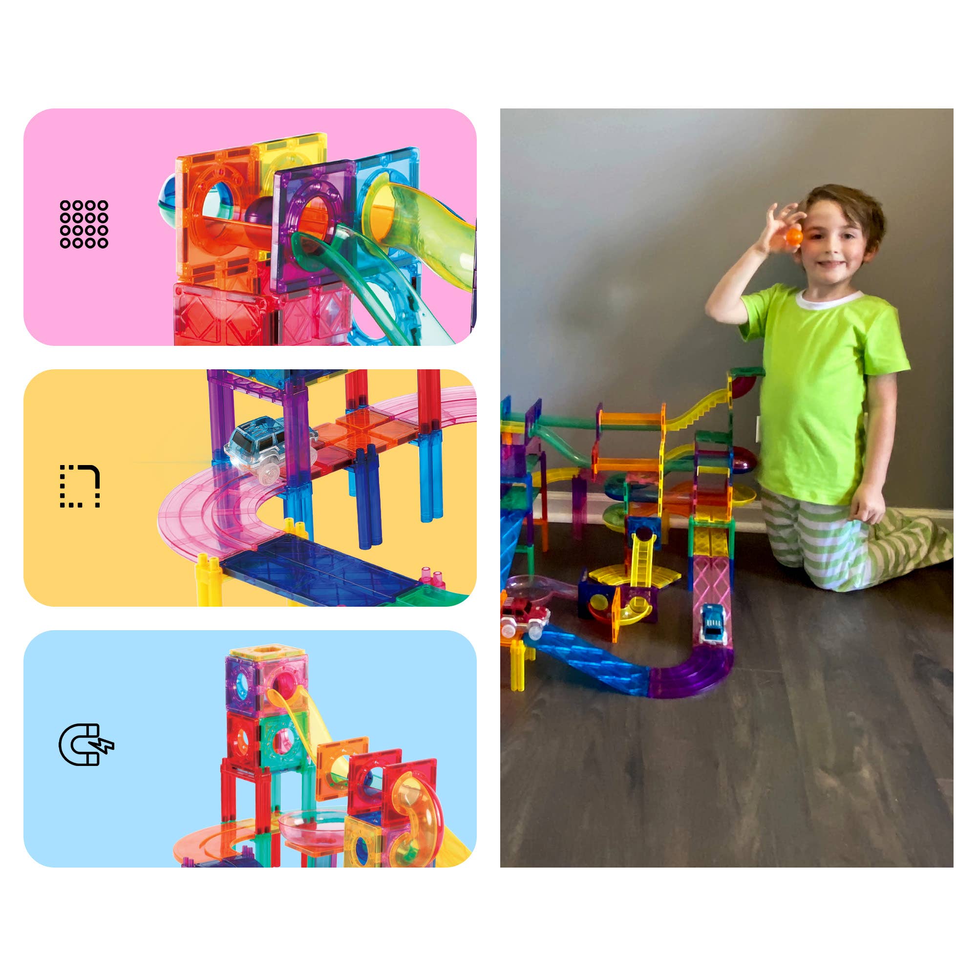 PicassoTiles - Wholesale Building Set - Kids - PicassoTiles 108pc Magnetic Marble Run & Racing Track Set3