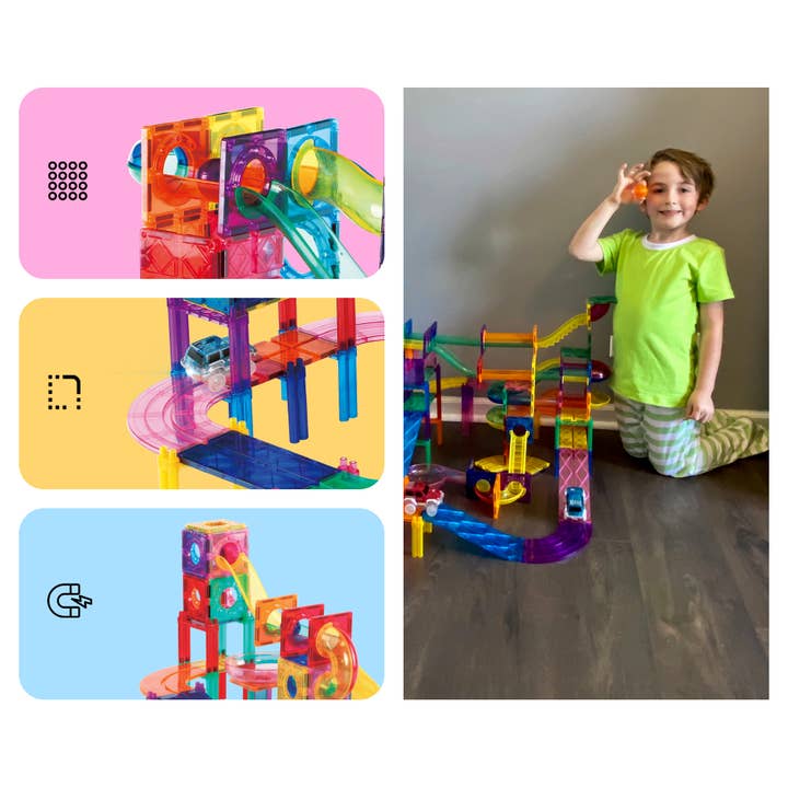 PicassoTiles - Wholesale Building Set - Kids - PicassoTiles 108pc Magnetic Marble Run & Racing Track Set3