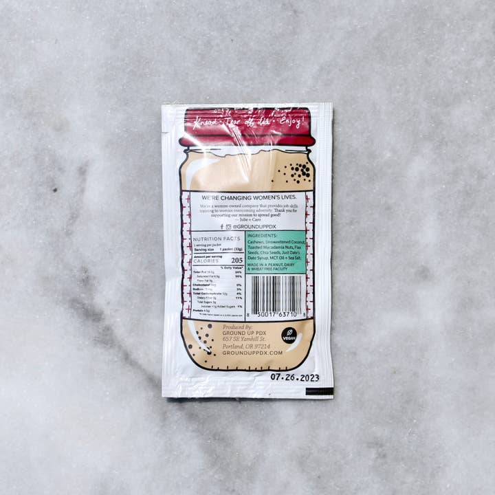 Ground Up PDX - Wholesale Nut Butter - Toasted Macadamia Nut Squeeze Packs (Caddy of 10)