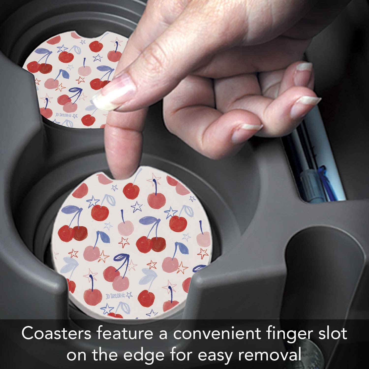 CounterArt/Highland Home/Thirstystone – Engroshandel Kopunderlag til bil – unisex – "Cherry Stars" Absorberende Sten Bil Coaster 1 stk2