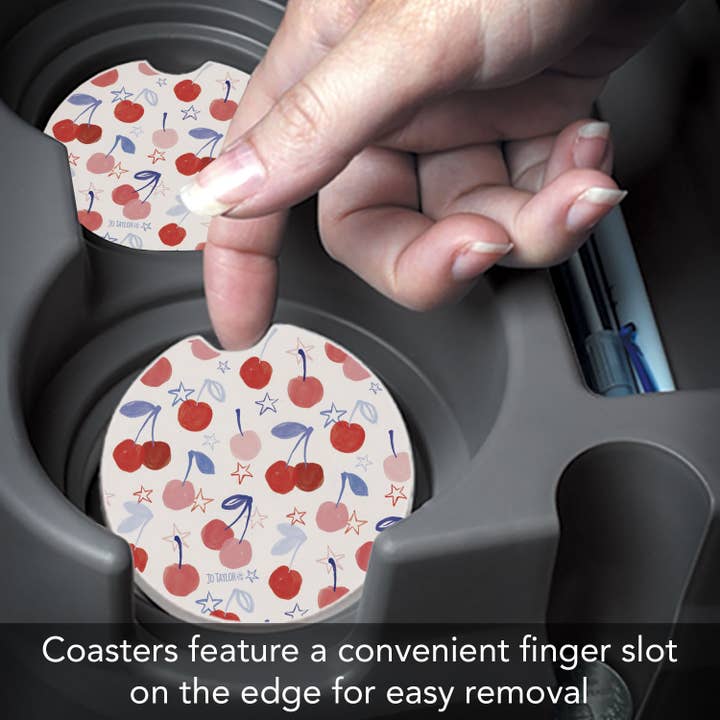 CounterArt/Highland Home/Thirstystone – Engroshandel Kopunderlag til bil – unisex – "Cherry Stars" Absorberende Sten Bil Coaster 1 stk2