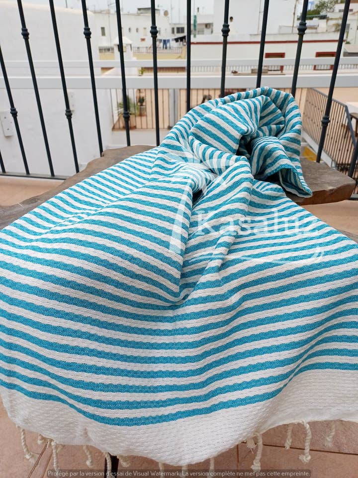 Fouta Atlántico Azul favo de mel de pavão 100% algodão por atacado de KASALUZ