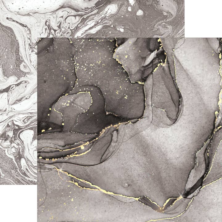 Paper House Productions - Wholesale Scrapbook - Black Watercolor Marble 12 x 12 Paper