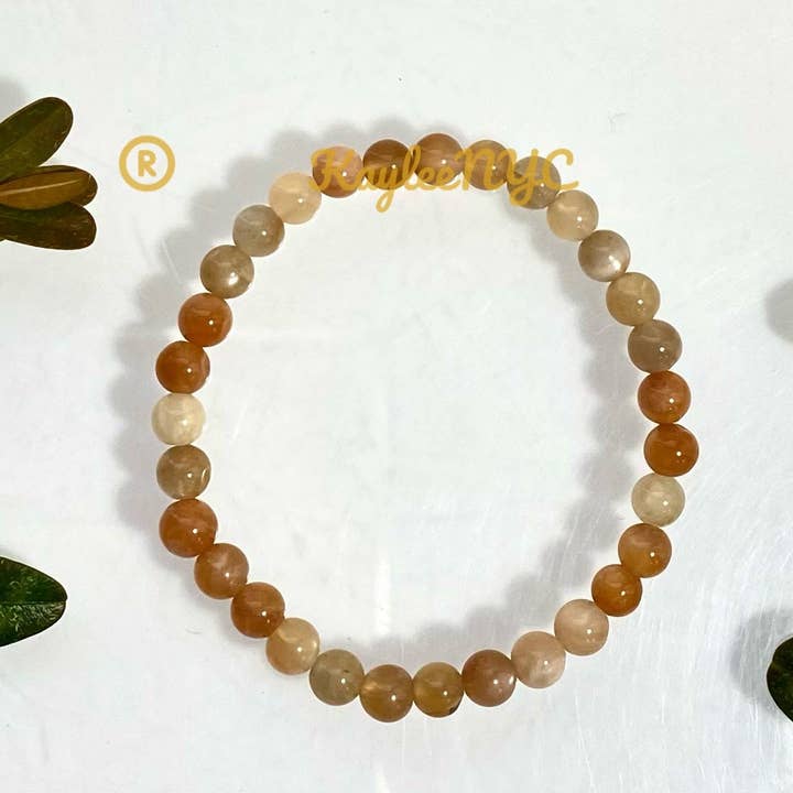 KayleeNYC - Wholesale Beaded Bracelet - Natural Mix color Moonstone 6mm 7.5” Stretch Bracelet Crysta
