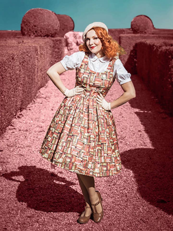 Dolly & Dotty - Wholesale Dress - Women's - Vintage Reproduction Swing Dress in Book Print