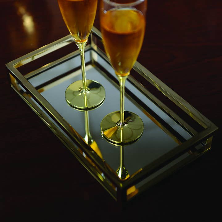 AULICA – Engroshandel Champagneglas – Sæt med 2 champagneglas i glas med fod i guldfarvet metal