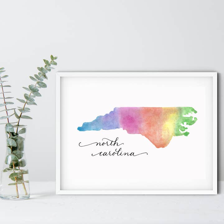 North Carolina Watercolor print, Unframed for wholesale by The Write Occasion Calligraphy