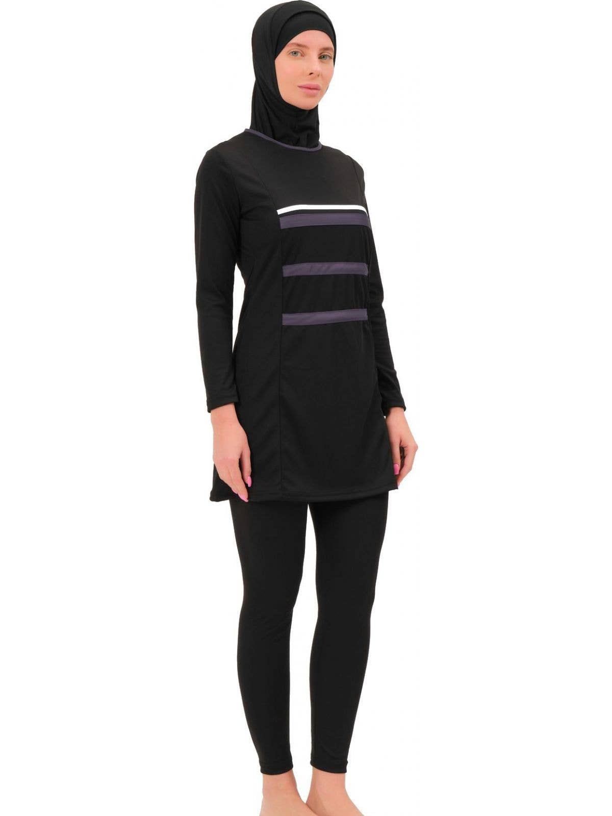 Argisa - Wholesale Swim Cover Up - Women's - Argisa Long Sleeve Side Piping Full Hijab Burkini0