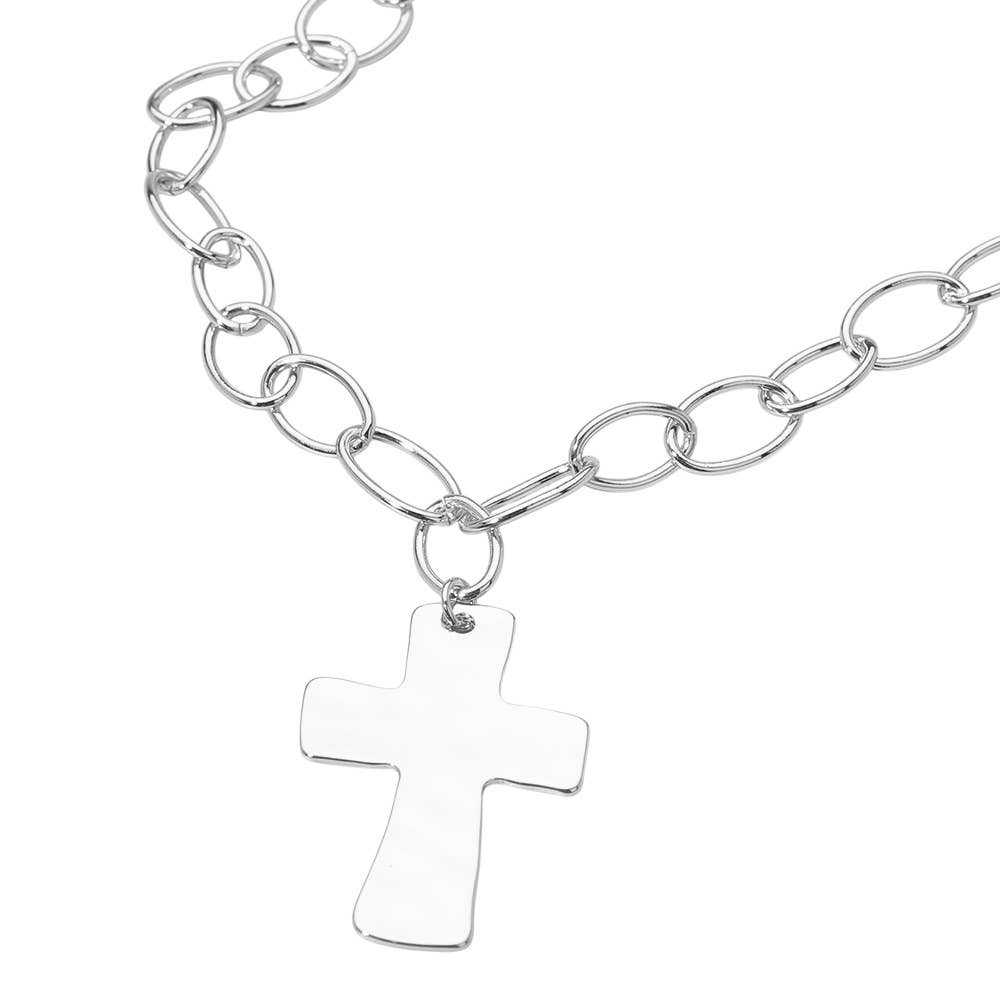 Sensibling Corp. – Colar pingente/pendente por atacado – Colar com Pingente de Cruz Grossa Banhado a Ouro 18K e Corrente de Elos Ovais4