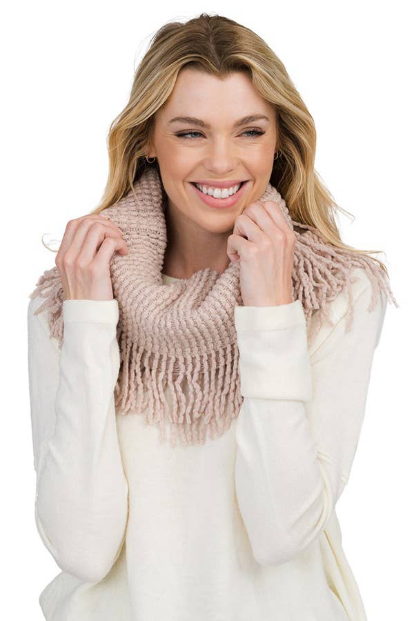 Cap Zone - Wholesale Scarf - Women's - Seed Stitch Knit Fray Trim Infinity Scarf7