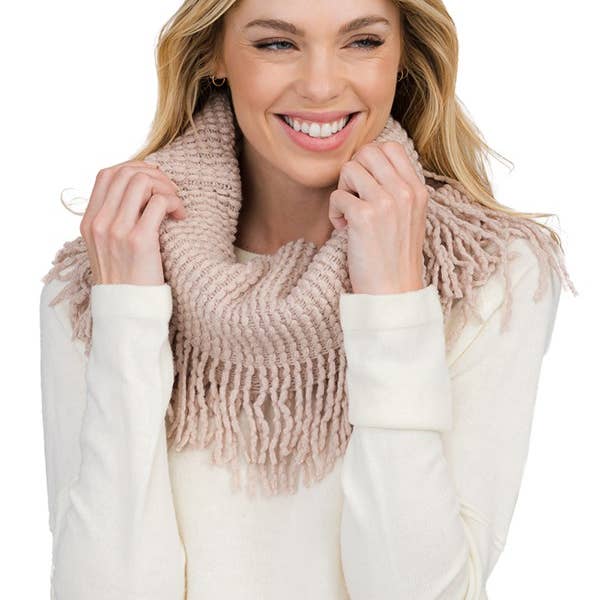 Cap Zone - Wholesale Scarf - Women's - Seed Stitch Knit Fray Trim Infinity Scarf7