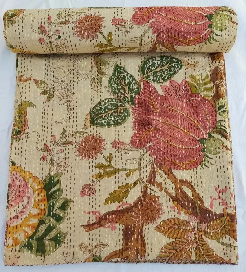 GYPSY STUDIO – wholesale Quilt – Queen Size Kantha Quilt Indian Kantha Quilt Cotton Blankets0