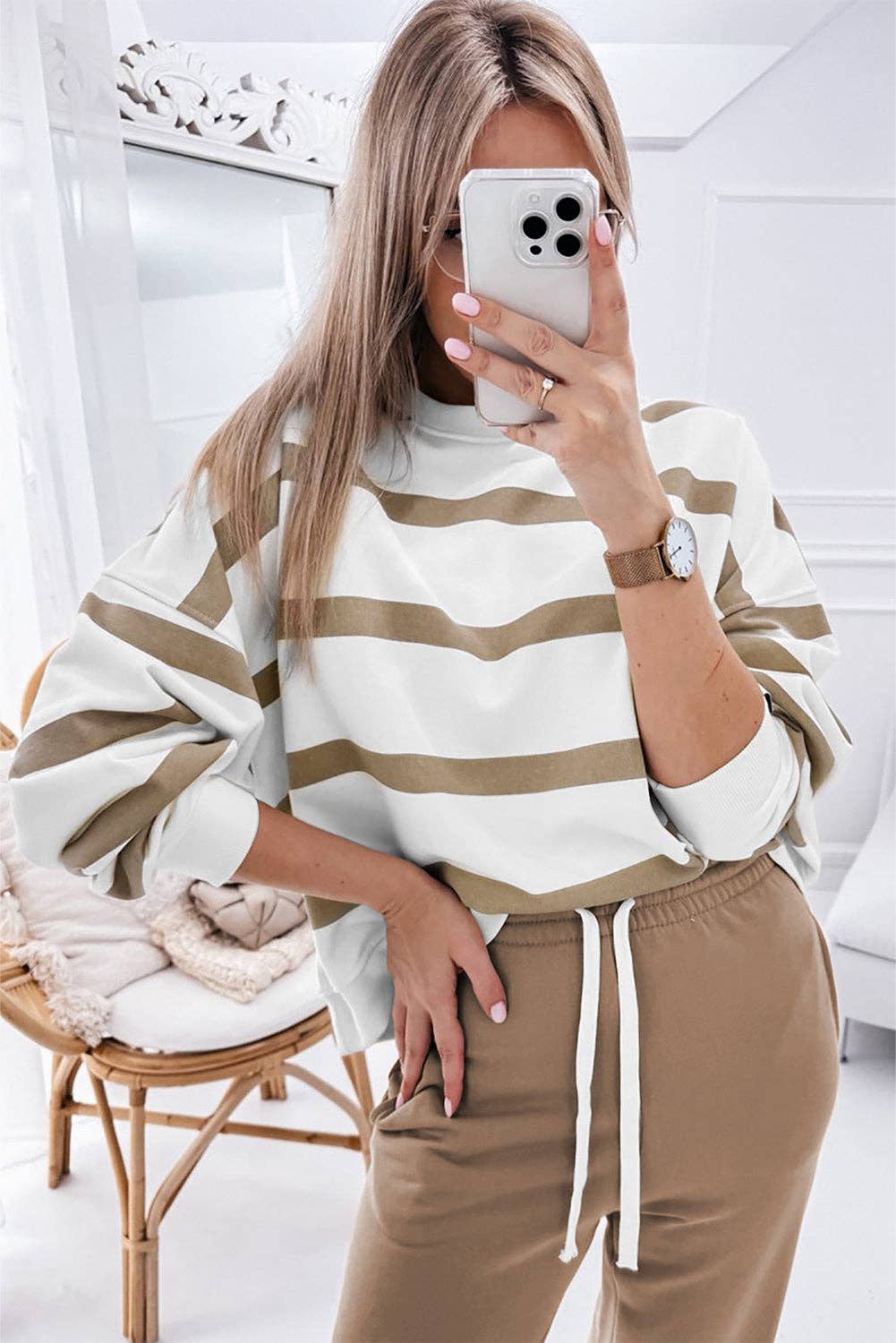 Lovesoft – wholesale Lounge set – Women's – Stripe Drop Shoulder Pullover and Jogger Pants Set6